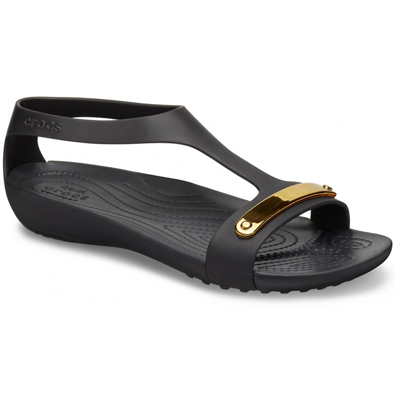 Sandalias de mujer Crocs Serena Metallic Bar Sdl W negro-dorado 206421751