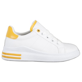 SHELOVET Zapatillas de deporte atadas de moda blanco amarillo