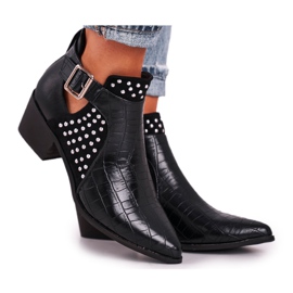 FB1 Botas De Mujer Con Hebilla De Tacón Alto Negro Rontra
