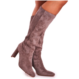 FRGIV Botas de Mujer con Tacón a la Rodilla Gris Truly Love marrón