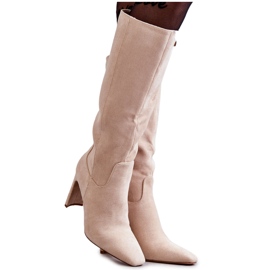 FRGIV Botas hasta la Rodilla de Mujer Beige Truly Love