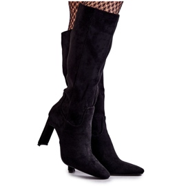 FG2 Botas de Mujer con Tacón a la Rodilla Negro Truly Love