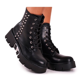 FG2 Botas de mujer con remaches en la plataforma Grunge Black Hard Rock negro