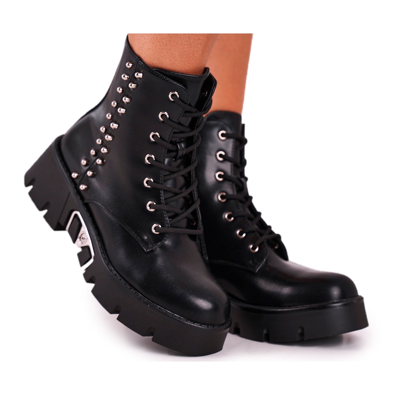 FG2 Botas de mujer con remaches en la plataforma Grunge Black Hard Rock negro FG2 Botas de mujer con remaches en la plataforma Grunge Black Hard Rock negro