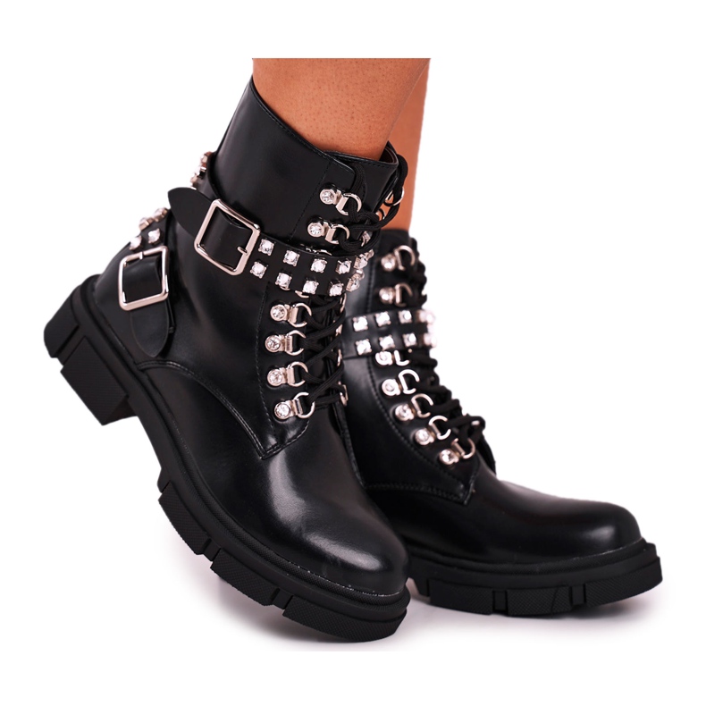 FRGIV Botas de Mujer con Zirconia Cúbica Negro Love You Baby