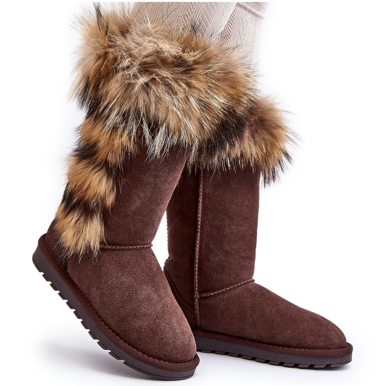 Botas de nieve cálidas de cuero para mujer Camel Balvin marrón