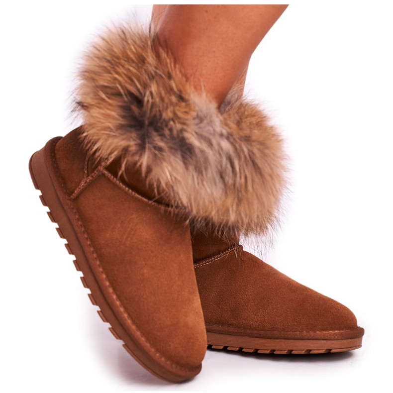HAN Botas de nieve de cuero Mukluk para mujer con piel marrón