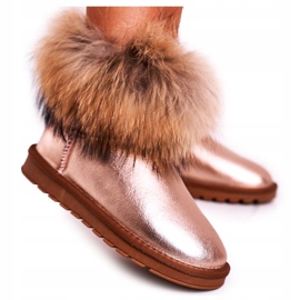 HAN Botas de nieve de cuero para mujer con piel de zorro de nieve champán rosado