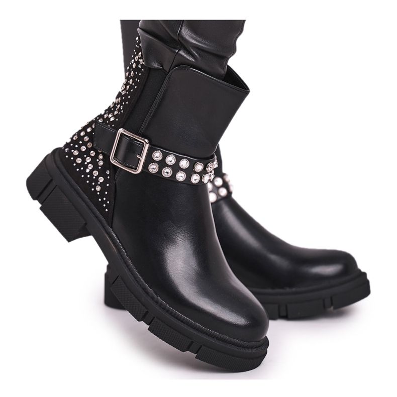 HAN Botas de Mujer con Zirconia Cúbica Negro Giuliana