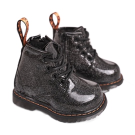 FRROCK Botas para niños Cálidas con cremallera Lacado Brillo Negro Mistor