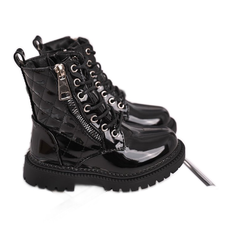 FRROCK Botas para niños calentadas con piel, lacadas en negro Say You