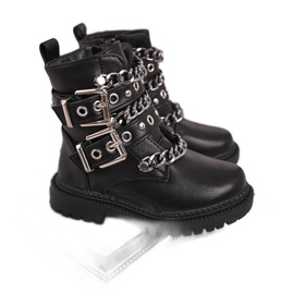 FRROCK Botas cálidas para niños con cierres de piel negro Fun Time