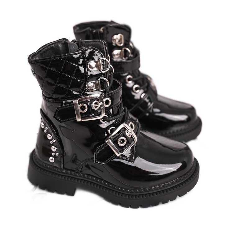 FRROCK Botas Infantiles Calentadas Con Piel, Dolly Lacado Negro