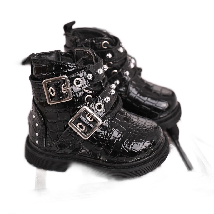 FRROCK Botas Infantiles Calentadas Con Piel, Lacado Negro Mary