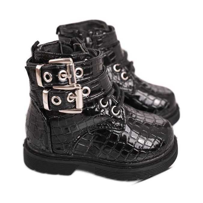 FRROCK Botas Infantiles Calentadas Con Piel, Lacado Negro Valentina