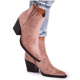 FB2 Botas de tacón alto de color caqui para mujer beige rosado