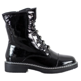Goodin Botines lacados con cordones negro Goodin Botines lacados con cordones negro