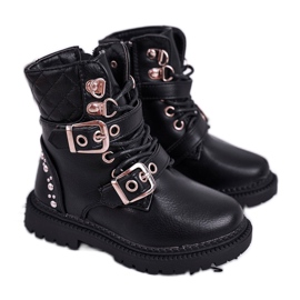 FRROCK Botas para niños con aislamiento de piel Black Dolly negro oro