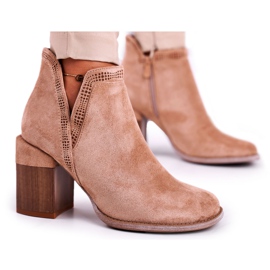 MSMG Botas De Mujer Con Corte De Tacón Caqui Meliori Dream