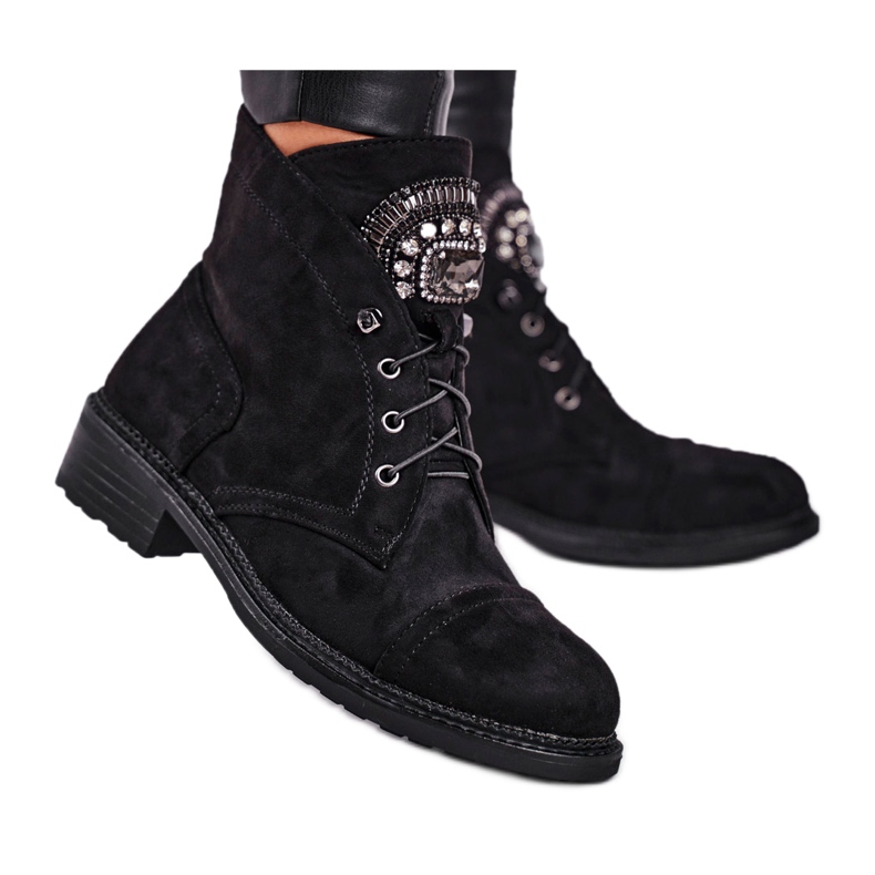 Botas Calientes Mujer Ante Cristales Negro Hondus