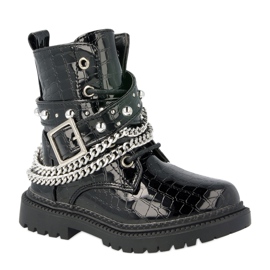 FRROCK Botas Infantiles Calentadas Con Piel, Dolly Lacado Negro FRROCK Botas Infantiles Calentadas Con Piel, Dolly Lacado Negro