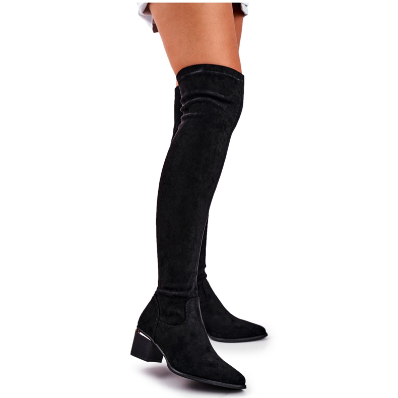 FRBS Botas hasta la Rodilla Mujer Eco-Suede Negro Indigo