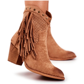 De Mujer Botas De Tacón Alto Con Flecos Botas Vaqueras Caqui Michelle marrón