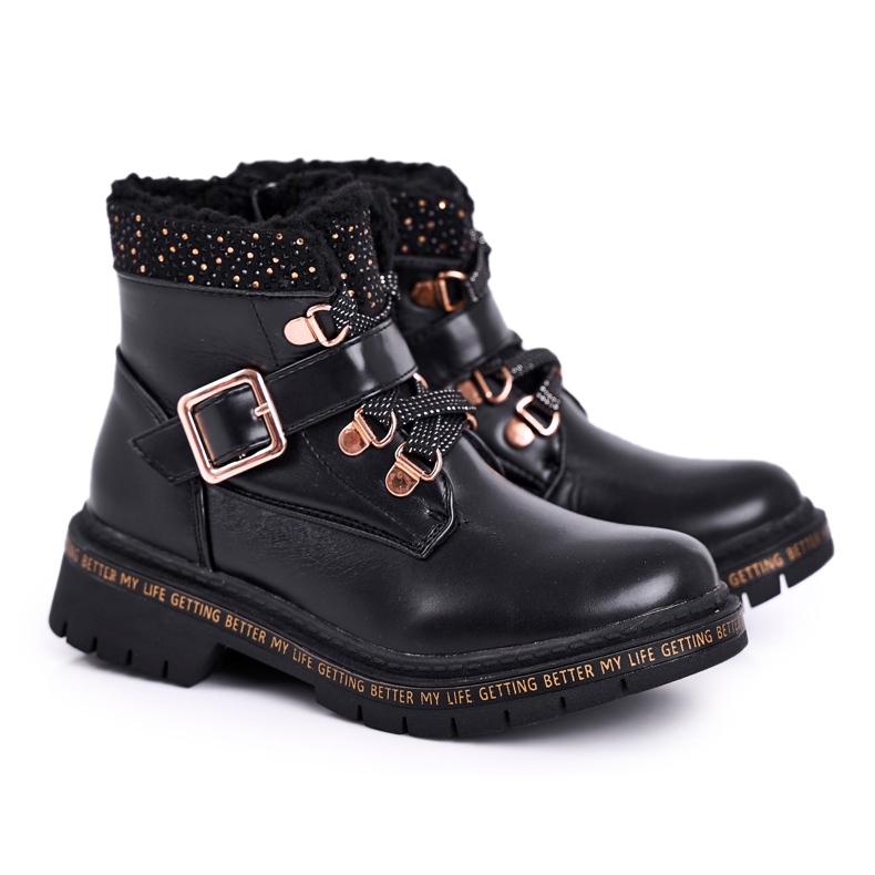 Botas de juventud infantil Black Rhythm con piel de oveja negro
