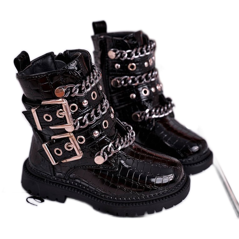 FRROCK Botas cálidas para niños con estampado de hebillas Negro Fun Time