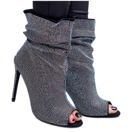 Botines para mujer Lu Boo Rhinestones Black Bandes negro plata