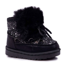FRROCK Botas de nieve para niños con piel Minnie Mouse negra negro plata