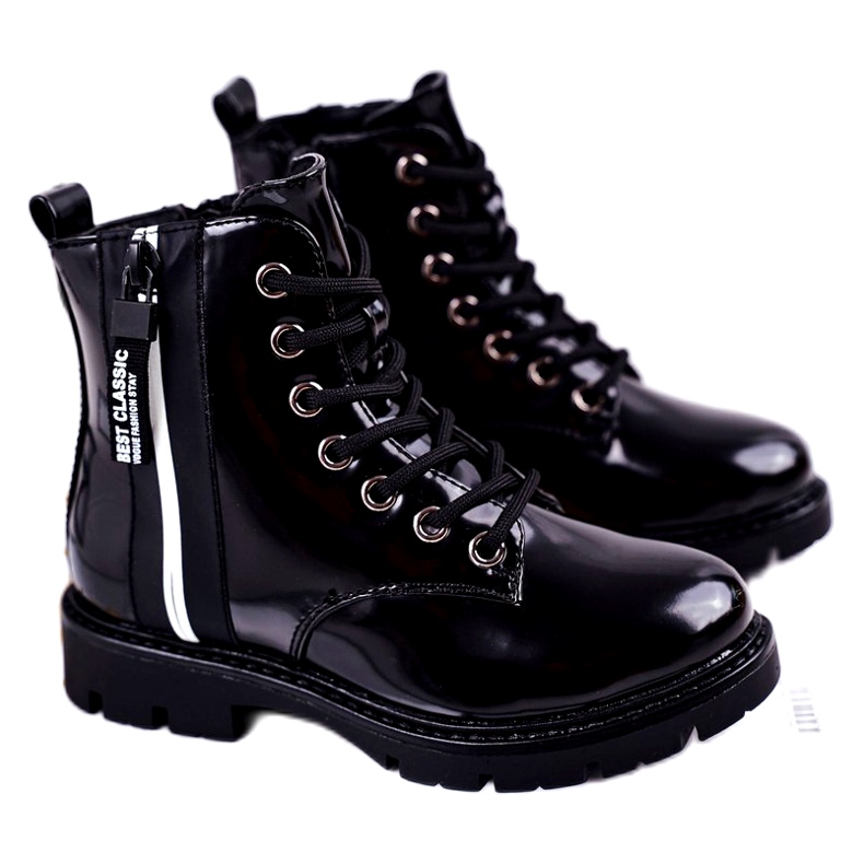 Vinceza Botas Infantiles Cálidas con Cremallera Falcon Negra Lacada negro