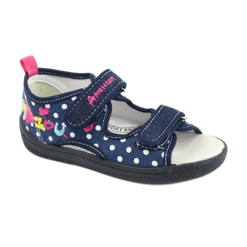 American Club Zapatillas, sandalias, calzado infantil americano, plantilla de piel azul marino rosado
