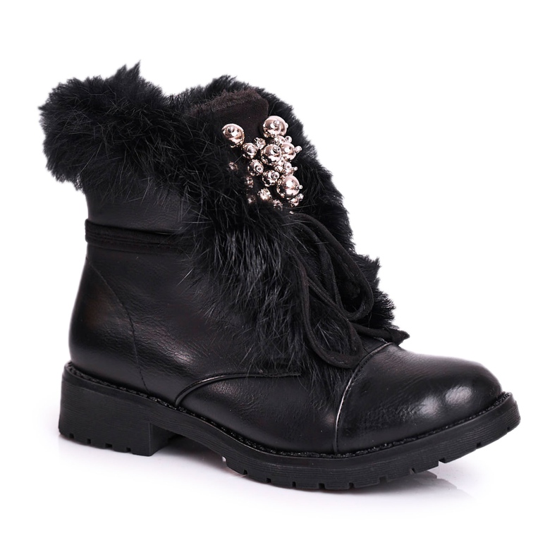 MSMG Botas Infantiles Negras Calientes Piel Ella negro