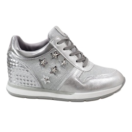 Zapatillas de cuña plateadas con estrellas BM1915-3 plata