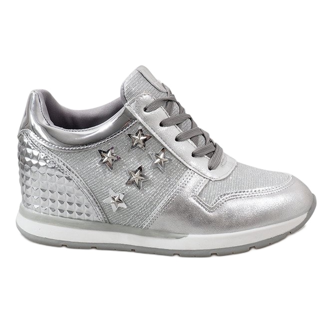 Zapatillas de cuña plateadas con estrellas BM1915-3 plata