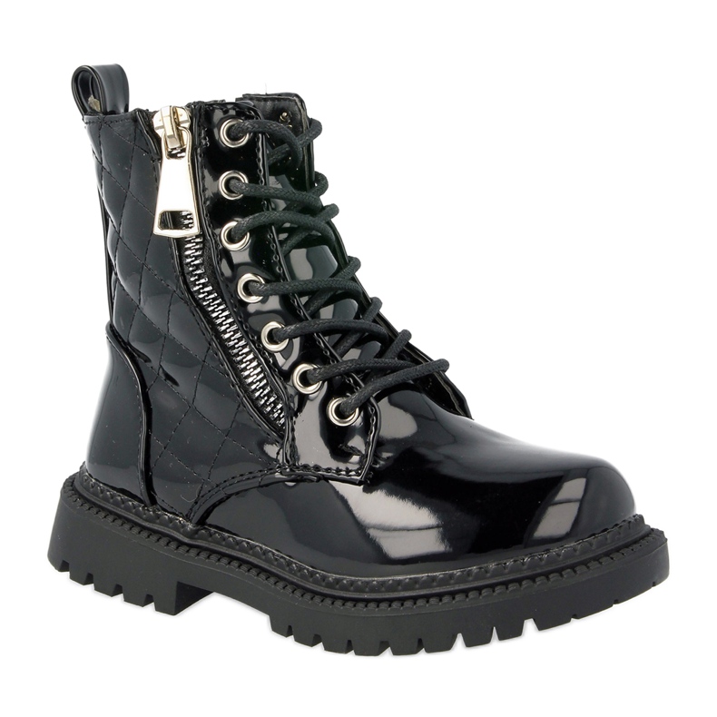 FRROCK Botas para niños calentadas con piel, lacadas en negro Say You