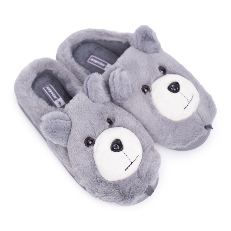 Pantuflas de Mujer con Piel de Oso Gris