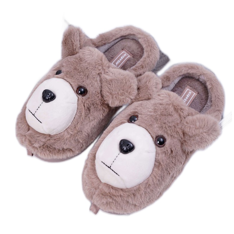 Pantuflas de Mujer con Piel de Oso Marrón beige