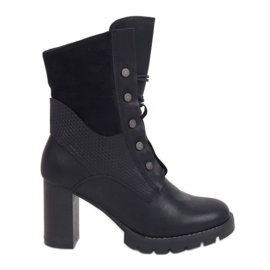 Botas negras con cordones de tacón alto 1213GA Black negro Botas negras con cordones de tacón alto 1213GA Black negro