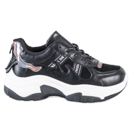SHELOVET Cómodas zapatillas de cuero ecológico negro