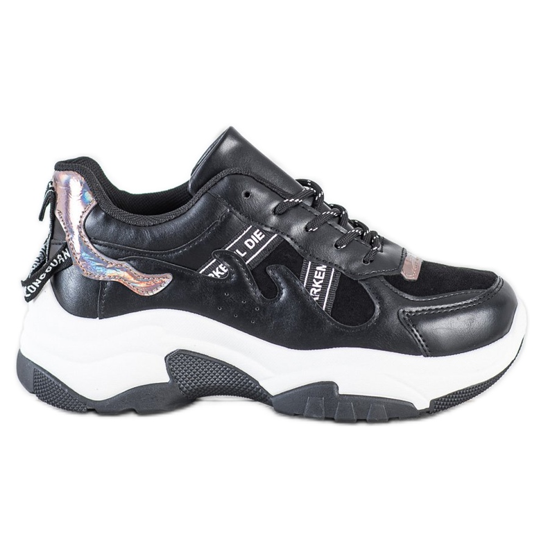 SHELOVET Cómodas zapatillas de cuero ecológico negro