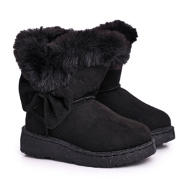 FRROCK Botas de nieve para niños Black Vella con lazo de piel negro FRROCK Botas de nieve para niños Black Vella con lazo de piel negro