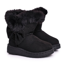 FRROCK Botas de nieve para niños Black Vella con lazo de piel negro