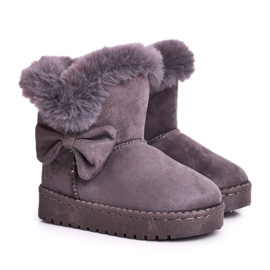 FRROCK Bota de nieve infantil Vella gris con pelo y lazo