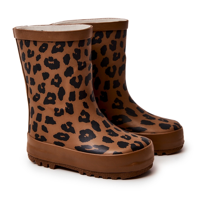 FRROCK Bota infantil de goma marrón con estampado de leopardo Nanny