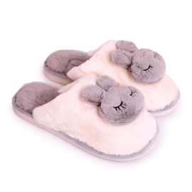 Pantuflas de piel de conejo para mujer crudo gris