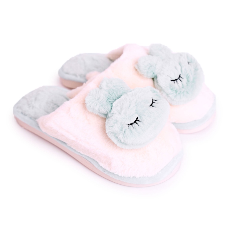 Pantuflas Mujer Piel Conejo Verde Claro rosado