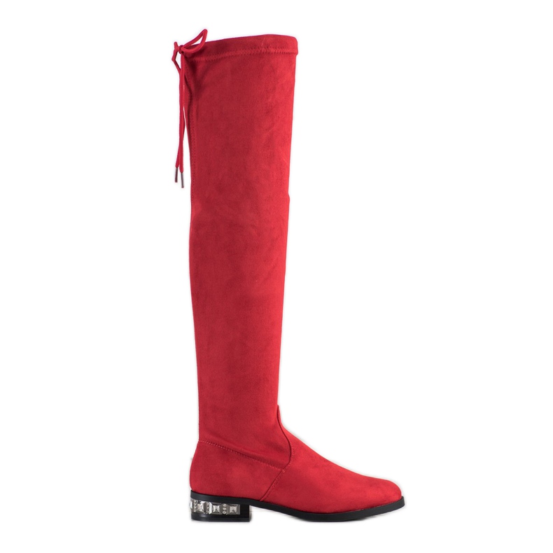 Bestelle Botas hasta el muslo con tacón decorativo rojo