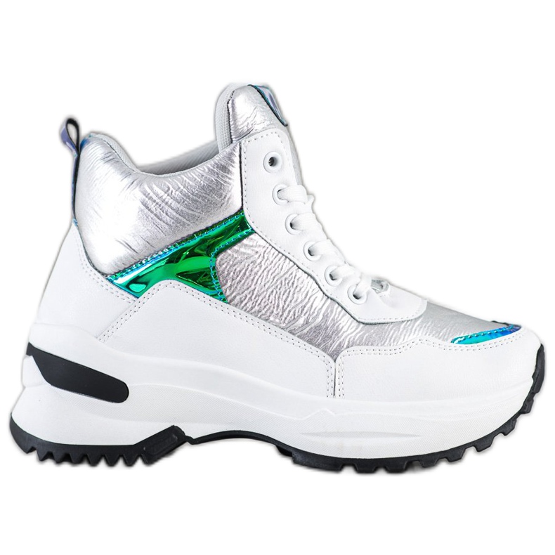 Ideal Shoes Zapatillas altas de cuero ecológico blanco plata